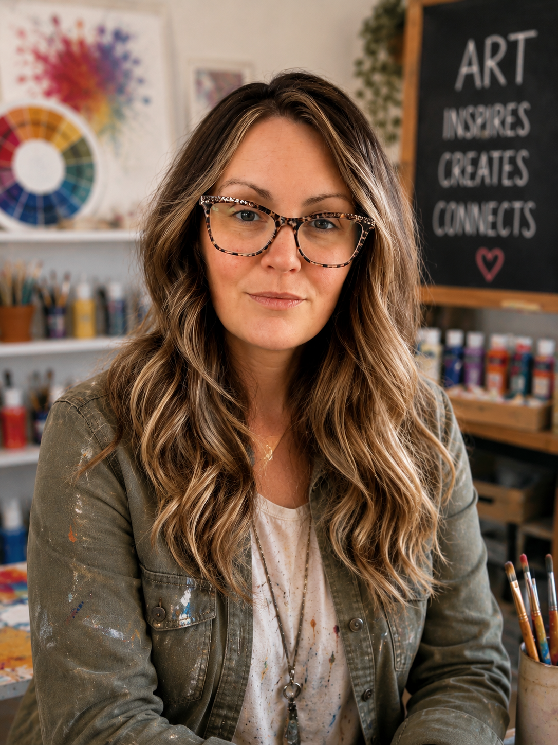 Miss Jenn in her art studio